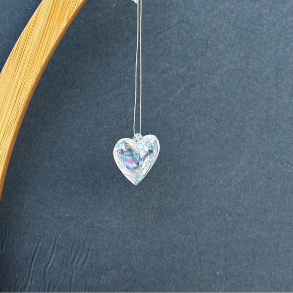 Other - Set Of 7 Vintage IRIDESCENT GLASS HEART SHAPED CHRISTMAS ORNAMENTS-HANDBLOWN